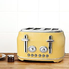 Toasters | 4 Slice Toasters | Dunelm Yellow Toaster, Retro Toaster, 4 Slice Toaster, Toasters, Cottage Life, Types Of Bread, Yellow Kitchen, Cottage Kitchen, Kitchen Sets