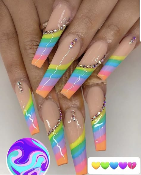 Summer Nails Designs 2023, Summer Nails Designs, Summer Nails Art, Rainbow Nails Design, 2023 Nails, Colorful Nails, Nails Design With Rhinestones, Stiletto Nails Designs, Dope Nail Designs