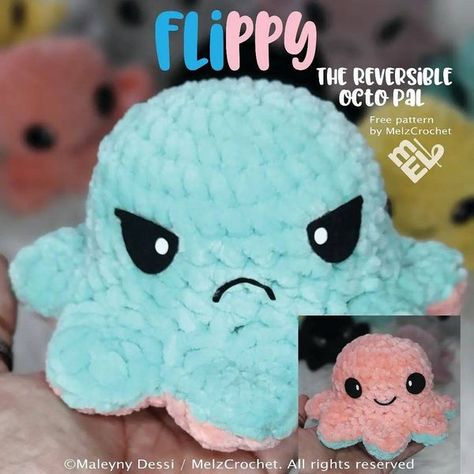 Reversible Octopus Crochet Pattern, Crochet Reversible Octopus, Free Crochet Amigurumi Patterns, Reversible Octopus, Crochet Amigurumi Patterns, Free Crochet Amigurumi, Octopus Crochet Pattern, Crochet Patterns Free Beginner, Crochet Turtle