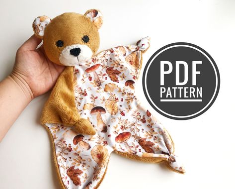 Bear pattern, bear lovey pattern, baby lovey sewing pattern, baby toy sewing pattern, plush bear pattern, baby comforter Lovey Sewing Pattern Free, Baby Things To Sew, Sewing Baby Projects, Lovey Sewing Pattern, Patchwork Bear, Teddy Bear Crafts, Bear Lovey, Winter Sleeping Bag, Bear Patterns Free