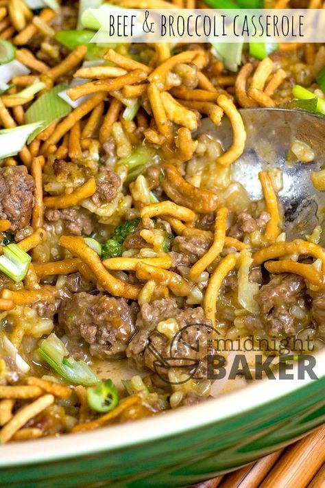 Try this Asian-style beef and broccoli casserole for a great weeknight meal Beef And Broccoli Casserole, Crunchy Beef, Chinese Beef And Broccoli, Chinese Beef, Beef Broccoli, Mapo Tofu, Authentic Chinese Recipes, Beef And Broccoli, Ground Beef Casserole