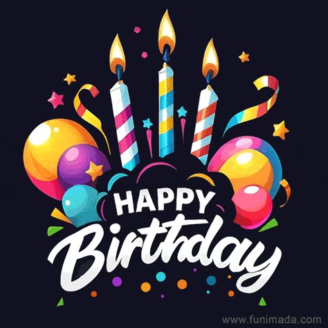 Dynamic animated Happy Birthday sticker  featuring  original lettering, balloons, candles and moving stars and confetti Happy Birthday 40th, Animated Happy Birthday, Birthday Animated, Birthday Wishes Gif, Happy Birthday Wishes Pics, Happy Birthday Clip Art, Funny Happy Birthday Song, Birthday Wishes Pics, Happy Birthday Art