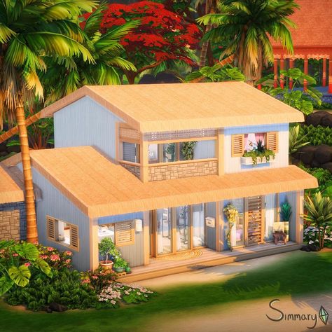 Sims 4 Small Beach House, Sims 4 Beach House Base Game, Sulani Sims 4 Build, Sulani Homes Sims 4, Sulani Beach House Sims 4, Sims 4 Vacation House Sulani, Sims 4 Beach House, Ts4 Lots, Ts4 Builds