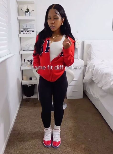 What To Wear With Jordan 11, Outfits To Wear With Cherry 11s, Cne Toronto Outfit, Same Outfit Different Ways, Highschool Game Outfits, Cute Simple Fits For School, Teenager Outfits Black Girls Style, Outfits For Six Flags, Tights Outfits Casual Black Women