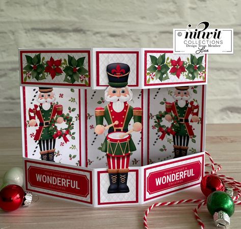 Nutcracker Cards, Stencil Writing, Christmas Card Layouts, Nutcracker Christmas Card, Christmas Cars, Christmas Cards Ideas, Christmas Card Tutorials, Hexagon Cards, Christmas Diorama