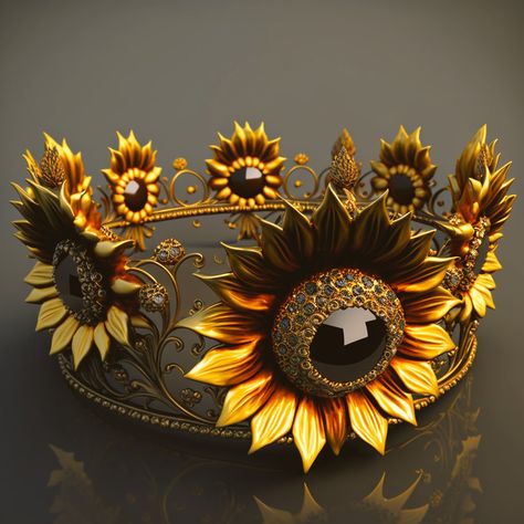 Yellow Crown Aesthetic, Yellow Quinceanera Crown, Sunflower Velvet Queen, Sun Crystal Crown, Yellow Crown, Royal Attire, Fantasy Crown, Beautiful Flower Drawings, Flower Drawings