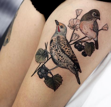 A little bit bloody in there but I had so much fun tattooing this for Marsha! A northern flicker bird, wild grapes and a Silvereye. Thankyou gurl!  @tattoorosies Bird Tattoo Ideas, Little Bird Tattoos, Cute Animal Tattoos, Vogel Tattoo, Tattoo Thoughts, Simple Tattoos For Women, Northern Flicker, Meaningful Tattoo, Girls Fun