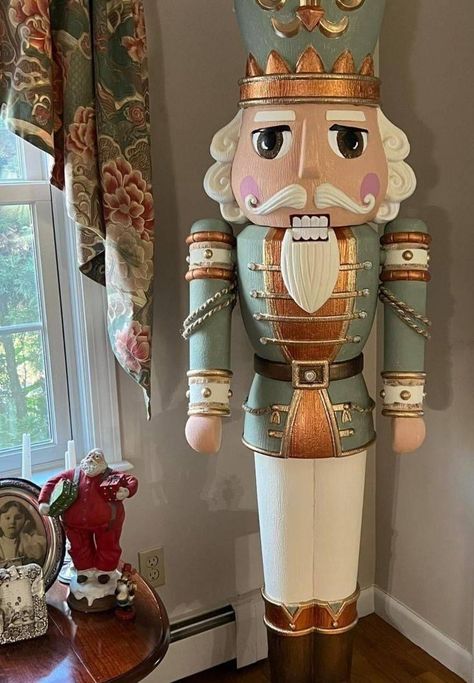 Large Nutcracker Front Porch, Walmart Nutcrackers Painted, Walmart Nutcracker Painting Ideas, Walmart Nutcracker Makeover, Painted Nutcracker Diy, Walmart Nutcracker, Nutcracker Makeover, Nutcracker Inspiration, Xmas Crackers