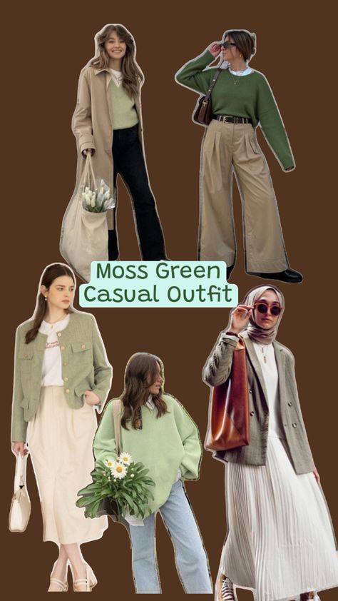 https://s.shopee.co.id/7Uut56SYaW Moss Green Outfit, Green Outfit, Warm Autumn, Casual Spring, Moss Green, Outfit Casual, Ootd, Green