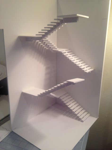 White stair model Stairs Model Architecture, Architecture Model Design, Paper Model Architecture, L Shaped Stairs, Design Stairs, White Stairs, Window Architecture, Cardboard Model, Concept Models Architecture