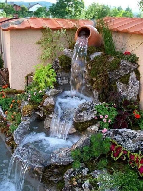 A water feature can add calm and serenity to your outdoor space or garden. Kolam Koi, Taman Air, Air Mancur, Pelan Rumah, Garden Waterfall, Pond Water Features, Jardim Diy, Pond Fountains, Backyard Water Feature