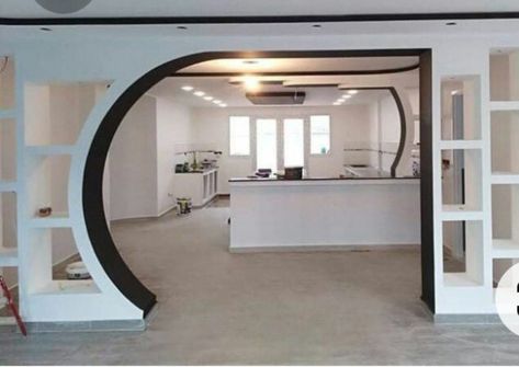 Arch Design Living Room Modern, Hall Arch Design House, Arch Design Living Room With Cement, Arch Design Living Room, Simple Arch Design For Hall, Hall To Dining Arch Design, House Outside Colour Combination, Home Layout Design, Front Building Design