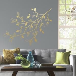 5 in. x 19 in. Gold Branch 47-Piece Peel and Stick Giant Wall Decals with 3D Leaves Gold Wall Decals, 3d Leaves, Candle Wax Warmer, Roommate Decor, Gold Branches, Home Office Bedroom, Tree Wall Decal, Gold Walls, Nature Wall