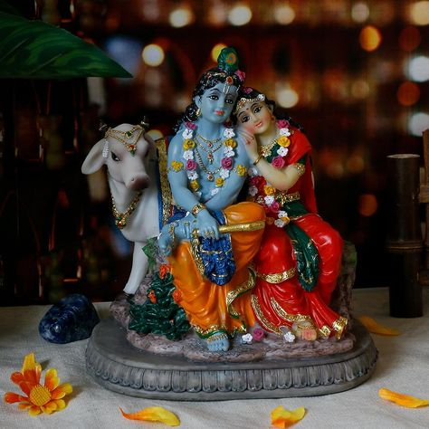 Hindu God Radha Krishna Statue - 6.6" H Indian Idol Radha Krishna Figurine Wedding Gift for Indians Puja Item Pooja Return Gift Diwali Gifts Home Office Altar Temple Mandir Yoga Studio Spiritual Decor Radha Krishna Idols At Home, Office Altar, God Radha Krishna, Radha Krishna Statue, Diwali Pooja, Indian Idol, Hindu Statues, Krishna Statue, Little Krishna