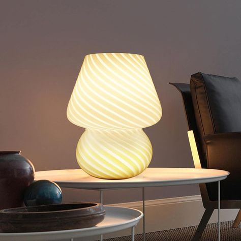 Night Light Aesthetic, Living Room Small Table, Light Aesthetic Room Decor, Glass Bedside Lamps, Cute Lamp, Staircase Styles, Mushroom Table Lamp, Mushroom Table, Lamp For Living Room