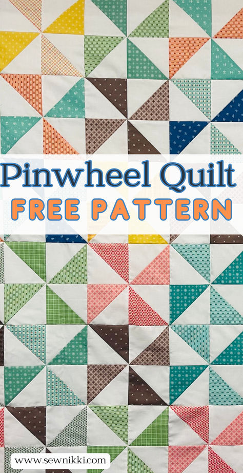 pinwheel quilt pattern by Sew Nikki Pinwheel Pattern Quilt, Free Simple Quilt Patterns, Pinwheels Quilt Pattern, Pinwheel Block Size Chart, Pinwheel Baby Quilt Pattern Free, Free Pinwheel Quilt Pattern, Pin Wheel Quilt Patterns Free, Pinwheel Quilt Pattern Free, Pinwheel Quilts Ideas