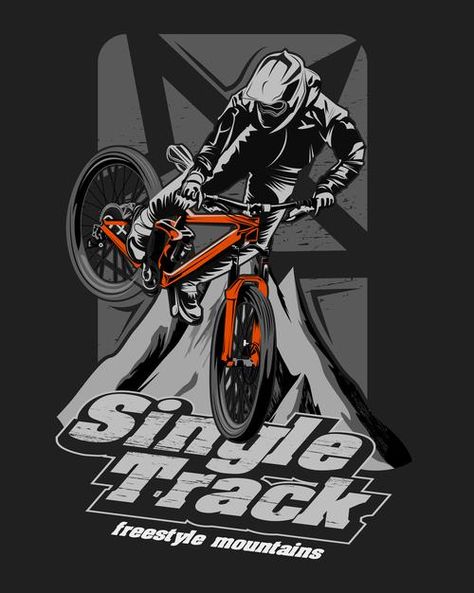 Illustration of a racer going downhill, ... | Premium Vector #Freepik #vector #man #sports #mountain #silhouette Bike Silhouette, Mountain Bike Art, T-shirt Design Illustration, Bike Logo, Bike Drawing, Bike Illustration, Mountain Silhouette, Downhill Bike, Art Optical