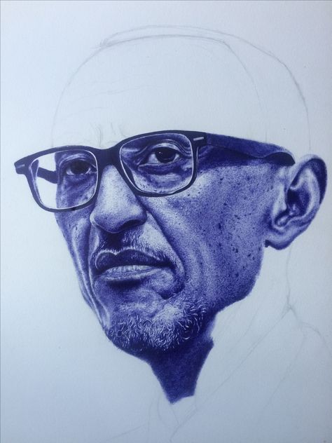 Art by Paul Mugisha Ballpoint pen on paper. H.E Paul Kagame Paul Kagame, Pen On Paper, Ballpoint Pen, Antonio Mora Artwork, Sketch, Pen, Male Sketch, Quick Saves, Art