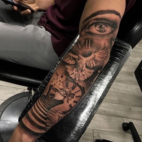 Tattoo Avant Bras, Tattoo Bras Homme, Tiger Tattoo Sleeve, Dove Tattoo Design, Dove Tattoos, Lion Tattoo Sleeves, Dove Tattoo, Men Tattoos Arm Sleeve, Forearm Sleeve