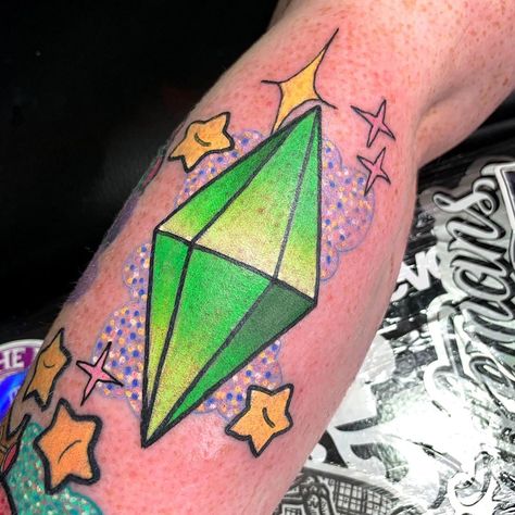 ⚫️ Gavin Hackett ⚫️ on Instagram: “🏠PLUMBOB🏠 . Made this #plumbob from @thesims the other day ! Was super fun and nostalgic for me ! Thank you @stevis0n for getting it !! Was…” Sims Plumbob Tattoo, Plumbob Tattoo, Sims Plumbob, Hexagon Tattoo, Bestie Tattoo, Tattoo Filler, Light Tattoo, Female Tattoo Artists, Sternum Tattoo