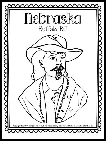 Coloring Page Free Printable, Social Studies Unit, The 50 States, Nebraska State, State Symbols, Buffalo Bill, Educational Activities For Kids, How To Make Slime, Fun Printables