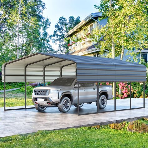 MELLCOM 12 x 20 ft Carport with Galvanized Steel Roof - 12' x 20' x 8.6' Multi-Use Shelter, Sturdy Metal Carport for Cars, Boats, and Tractors Prefab Carport, Steel Carports, Carport Plans, Portable Garage, Car Shelter, Carport Garage, Metal Carports, Shelter Design, Steel Roof