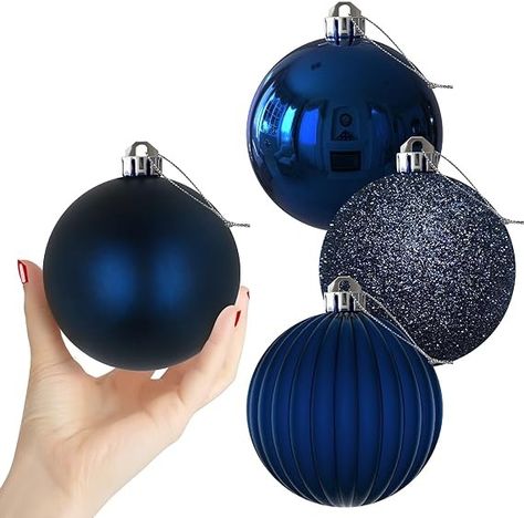 Amazon.com: 4Pcs Christmas Balls Ornaments for Xmas Tree - Shatterproof Christmas Tree Decorations Medium Hanging Ball Navy Blue 4.0in x 4 Pack : Home & Kitchen Large Christmas Balls, Valentine Wedding Decorations, Holiday Wedding Decor, Blue Christmas Tree Decorations, Blue Christmas Ornaments, Blue Christmas Tree, Xmas Tree Ornament, Hanging Rope, Christmas Tree Decoration