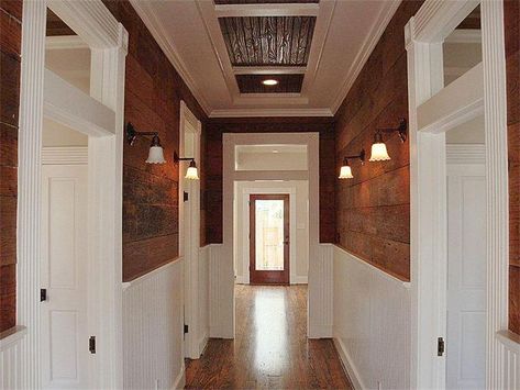 log home wood panel wall dry wall casing Shiplap Hallway, Accent Wall Bedroom Paint, Stained Shiplap, Unique Bedroom Furniture, Gray Bedroom Walls, Shiplap Wall Diy, Shiplap Walls, White Shiplap Wall, Shiplap Accent Wall