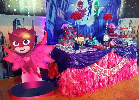 PJ Mask Owelette | CatchMyParty.com Owlette Party, Pj Masks Birthday Party Ideas, Owlette Birthday Party, Pj Masks Birthday Cake, Aaliyah Birthday, Pj Masks Birthday Party, Pj Mask Party, Shopkins Party, Girls Birthday Party Themes