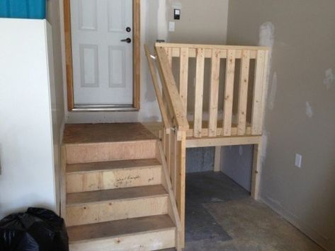 Garage Platform, Garage Landing, Garage Steps, Garage Stairs, House With Land, Garage Mudroom, Trendy Farmhouse, Garage Renovation, Garage Storage Ideas