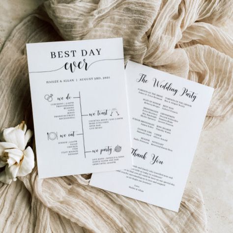 Best Day Ever Wedding Timeline Program #zazzle #weddinginvitations #birthdayinvitations #babyshowerinvitations #zazzleinvitations #monogram #businesscards #graduation #homedecor Best Day Ever Wedding, Ring Bearer Flower Girl, Wedding Information, Wedding Programs Template, Wedding Timeline, Bridesmaids And Groomsmen, Elegant Designs, Wedding Program, Junior Bridesmaid