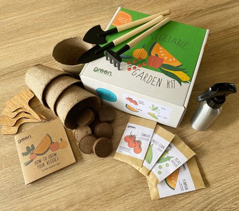 Vegetable Garden Kit, Gift Set - Complete seed starter kit, Australian seeds Seed Kit Packaging, Kids Gardening Kit, Pot Packaging, Peas And Tomatoes, Gardening Kit Gift, Vegetable Garden At Home, Gardening Gift Set, Water Spray Bottle, Peat Pots