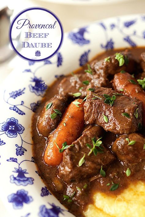 Beef Daube - it's beef stew, Provencal style! Made with red wine, rosemary, thyme and bay leaves, it's slow roasted till all the flavors meld together and the beef is melt in your mouth tender and crazy delicious! Beef Daube, Tender Beef Stew, Provencal Style, Gf Dinner, Meat Pies, Fall Foods, Weekend Meals, Herbs De Provence, Soup And Stew