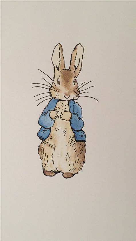 Peter rabbit water colour Painting. Beatrix potter. Peter Rabbit Painting Watercolour, Beatrix Potter Rabbit, Beatrix Potter Watercolor Paintings, Rabbit Drawing Watercolors, Peter Rabbit Tattoo Beatrix Potter, Peter Rabbit Watercolor Paintings, Peter Rabbit Sketch, How To Draw Peter Rabbit, Beatrix Potter Watercolor