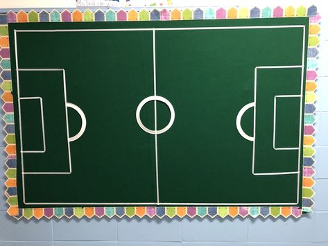 Soccer Classroom Theme, Sport Classroom Decorations, Soccer Bulletin Board Ideas, Soccer Themed Bulletin Boards, Soccer Theme Classroom Door, Sports Themed School Hallway, Sports Related Bulletin Boards, Soccer Bulletin Board, Soccer Poster Ideas