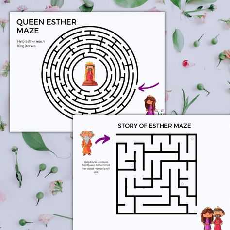 Queen Esther Bible Story Coloring Pages, Queen Esther Bible Story, Queen Esther Crafts, Queen Esther Bible, Esther Bible, Story Of Esther, Queen Esther, Printable Mazes, Bible Verse Coloring Page