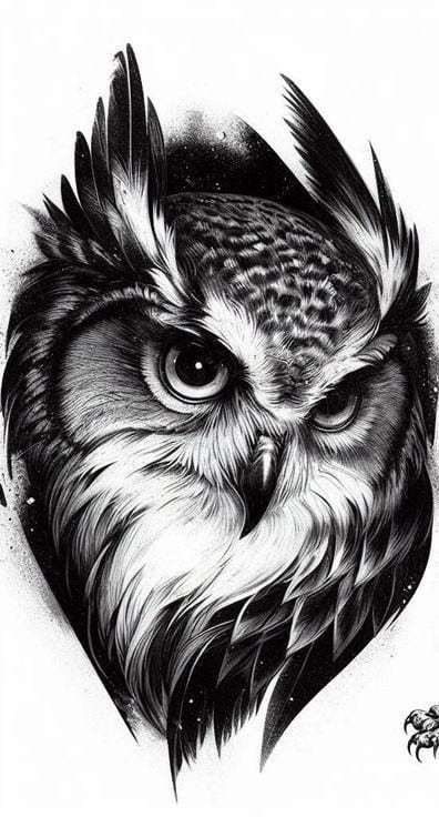 Owl Tattoo Stencil, White Owl Tattoo, Owl Eye Tattoo, Owl Drawings, Realistic Owl Tattoo, Owl Tattoo Drawings, Colored Tattoo Design, African Tattoo, Clock Tattoo Design