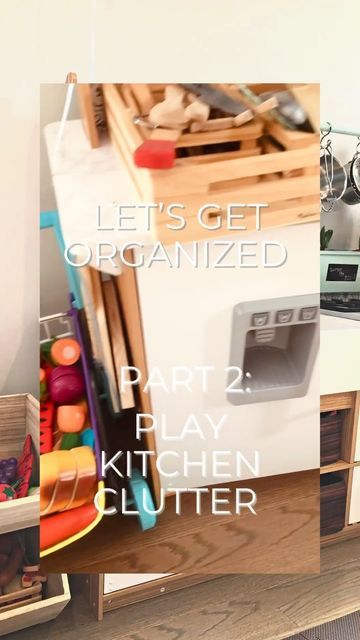 Melissa And Doug Kitchen Storage, Play Kitchen Organization Ideas, Toy Kitchen Storage Ideas, Play Kitchen Organization Toy Storage, Melissa And Doug Playroom, Toy Food Storage Ideas, Melissa And Doug Kitchen Makeover, Playroom Kitchen Ideas, Play Kitchen Storage Ideas