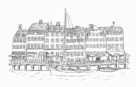 "Copenhagen Sketch Nyhavn" by peandrew | Redbubble Copenhagen Drawing, Copenhagen Travel, City Sketch, Sketches Simple, Copenhagen Denmark, Our Planet, Artsy Fartsy, The Search, Travel Journal