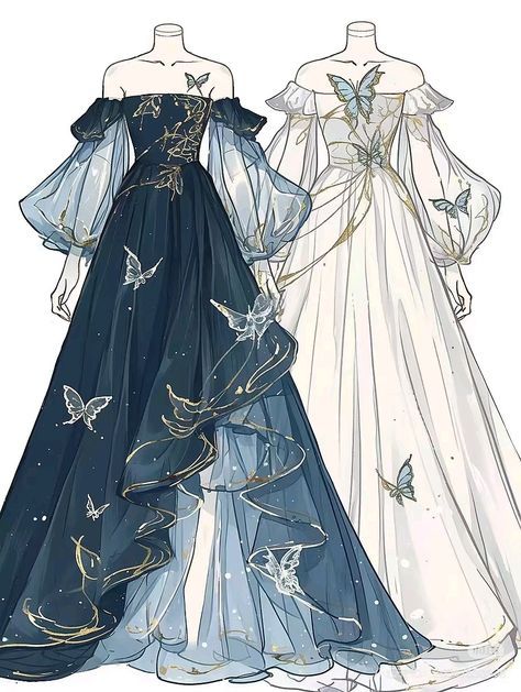 Fantasy Dresses Drawing, Anime Dress Design Outfit Ideas, Art Dress Design, Dress Character Design, Animated Clothing, Dreamy Gowns, Idee Cricut, Dress Design Drawing, Fantasy Dresses