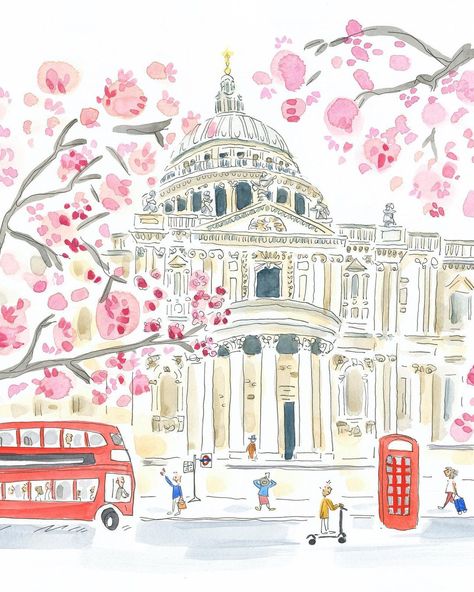 Postcards Inspiration, London Illustration, London Wallpaper, London Art Print, Watercolor Postcard, Boho Painting, London Poster, City Drawing, Postcard Art