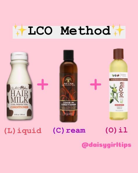 Instead of using just water, use a hair milk, or a leave in spray as your liquid for the LCO or LOC method 💖 Lco Method Natural Hair, Lco Method, Grow Long Healthy Hair, Loc Method, Curl Care, School Checklist, Hair Milk, Natural Hair Care, Leave In