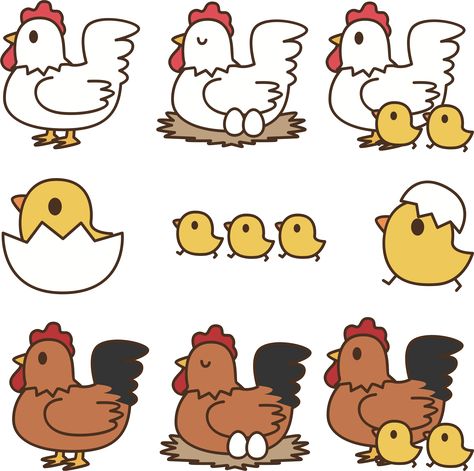 Cute Hen Drawing, Class Crafts, White Hen, Japanese Chicken, Chicken Logo, Pig Crafts, Family Drawing, Paper Pieced Quilt, Clay Crafts Air Dry