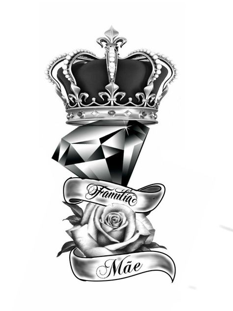 Roses And Diamond Tattoo, Royalty Tattoo For Women, Diamond Tattoo Designs For Women, Diamante Tattoo, Diamond Crown Tattoo, Diamond Tattoo Designs, Wrist Tattoo Cover Up, Rose Drawing Tattoo, Card Tattoo Designs