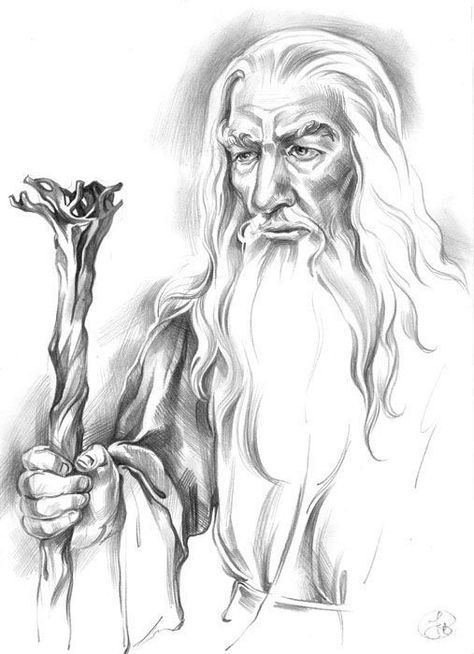 Wizard Sketch Drawing, Gandalf Drawing, Wizard Drawings, Wizard Tattoo, Sir Ian Mckellen, Gandalf The Grey, Fantasy Wizard, Lotr Art, Ian Mckellen