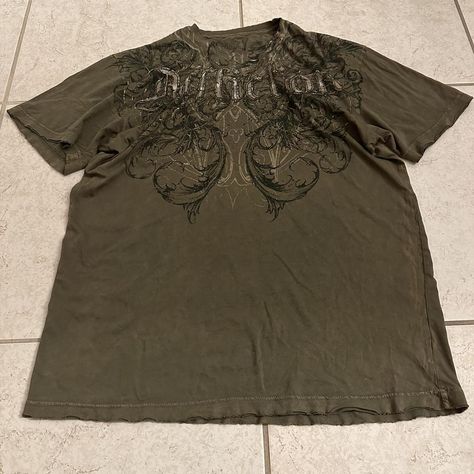 Affliction Y2K Vintage Tee Made In Usa. Beautiful... - Depop Affliction Clothing, Affliction Y2k, Clothes Closet, Olive Color, Vintage Tee, Dream Clothes, Vintage Tees, Y2k Vintage, Army Green