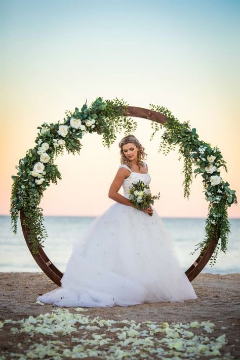 Now and Forever Wedding Package - Wedding Bells & Seashells : Wedding Bells & Seashells Arbor With Greenery, Oregon Beach Wedding, Circular Arch, Sunflower Wedding Decorations, Beach Wedding Bridesmaid Dresses, Floral Wedding Sign, Wedding Alters, Sea Wedding, Diy Wedding Backdrop