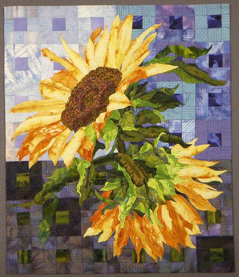 Terry Kramzar art quilt Collage Quilting, Sunflower Quilt, Floral Quilts, Laura Heine, Sunflower Quilts, Landscape Art Quilts, Landscape Quilt, Quilt Modernen, Theme Nature