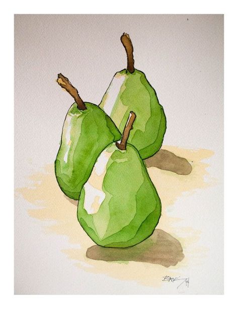 Fruit Drawing Watercolor, Watercolour Still Life Easy, Watercolor Paintings Fruit, Fruit Painting Easy, Watercolor Fruit Paintings, Watercolour Fruits, Watercolour Fruit, Akvarel Illustration, Watercolour Food