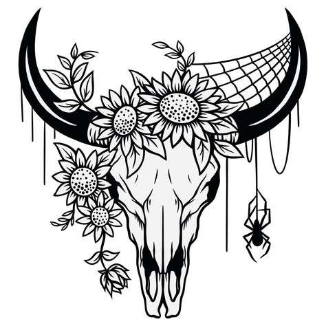 Cow Head Tattoo Woman, Cow Skull With Flowers Tattoo, Bull Skull Tattoo Design, Cow Skull Drawing, Skull With Flowers Tattoo, Bull Skull Tattoo, Bull Skull Tattoos, Bleach Hoodie, Hat Burning